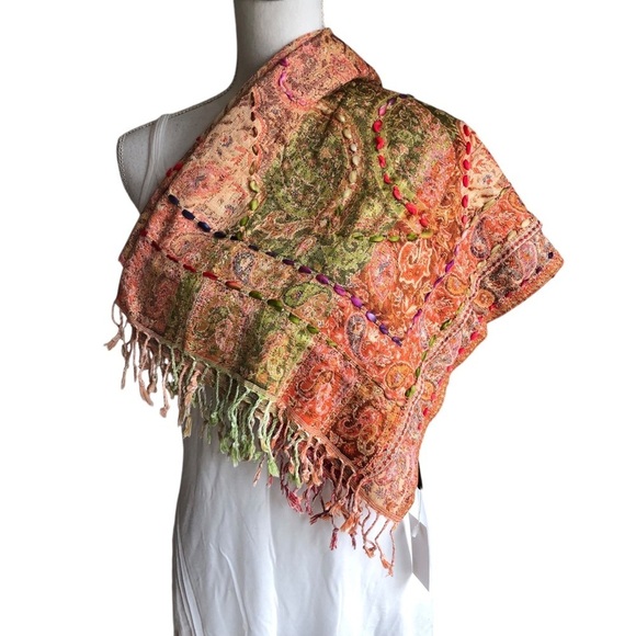 Raj Multicolor Bohemian Gypsy Hippie Rayon Scarf Embroidered - Picture 2 of 10